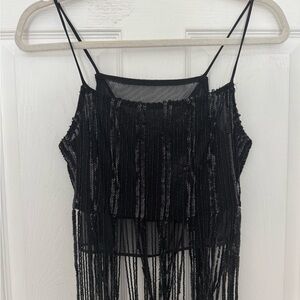 Chic Black Fringe Top